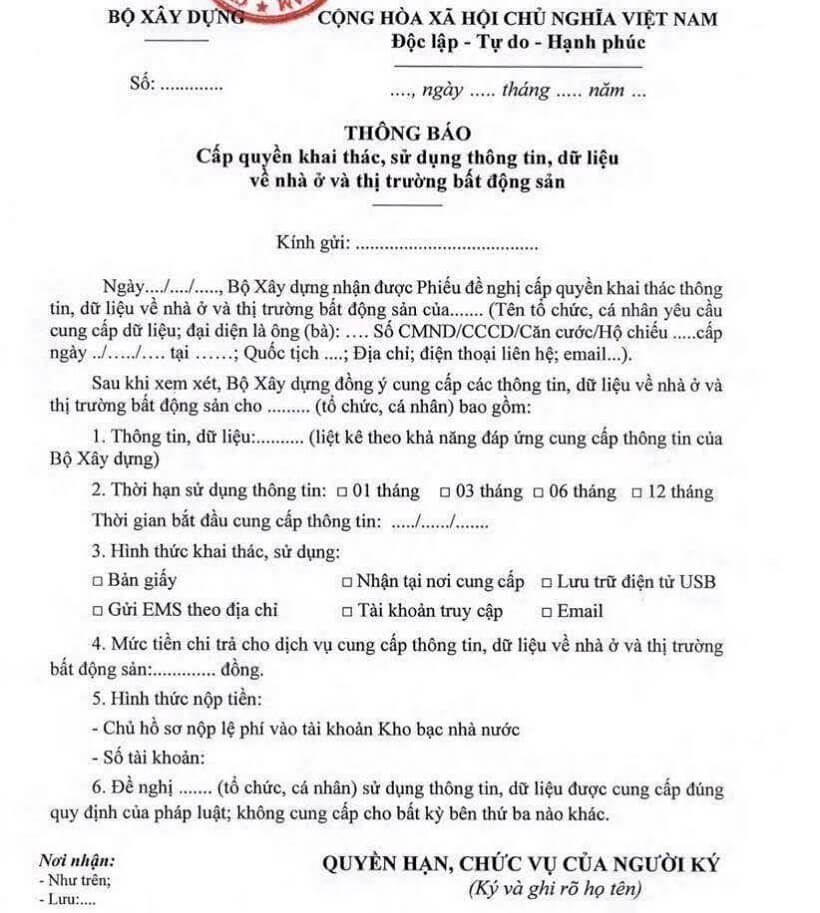 mẫu thông báo tra cứu định danh điện tử bất động sản